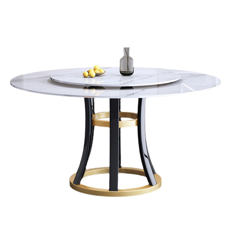 Round Sintered Stone Dining Table Modern Turntable Furniture with Solid Wood Pedestal Base Clearhalo 'Dining Tables & Seating' 'Dining Tables' 'dining_table' 'furn' 'furn_dining_table' 'Furniture' 'Kitchen & Dining Furniture' 5998244