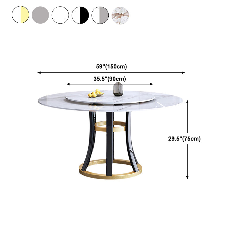 Round Sintered Stone Dining Table Modern Turntable Furniture with Solid Wood Pedestal Base Clearhalo 'Dining Tables & Seating' 'Dining Tables' 'dining_table' 'furn' 'furn_dining_table' 'Furniture' 'Kitchen & Dining Furniture' 5998251