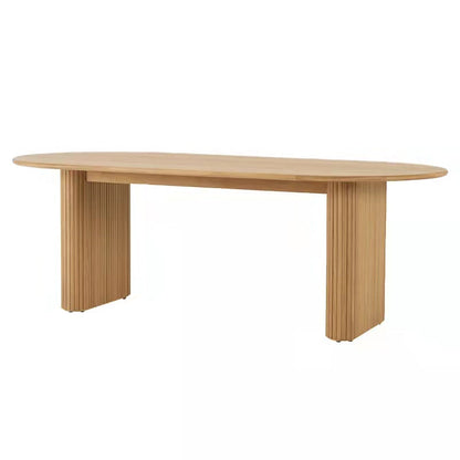 Oval Solid Wood Dining Table Modern Natural Furniture with Double Pedestal for Apartment
