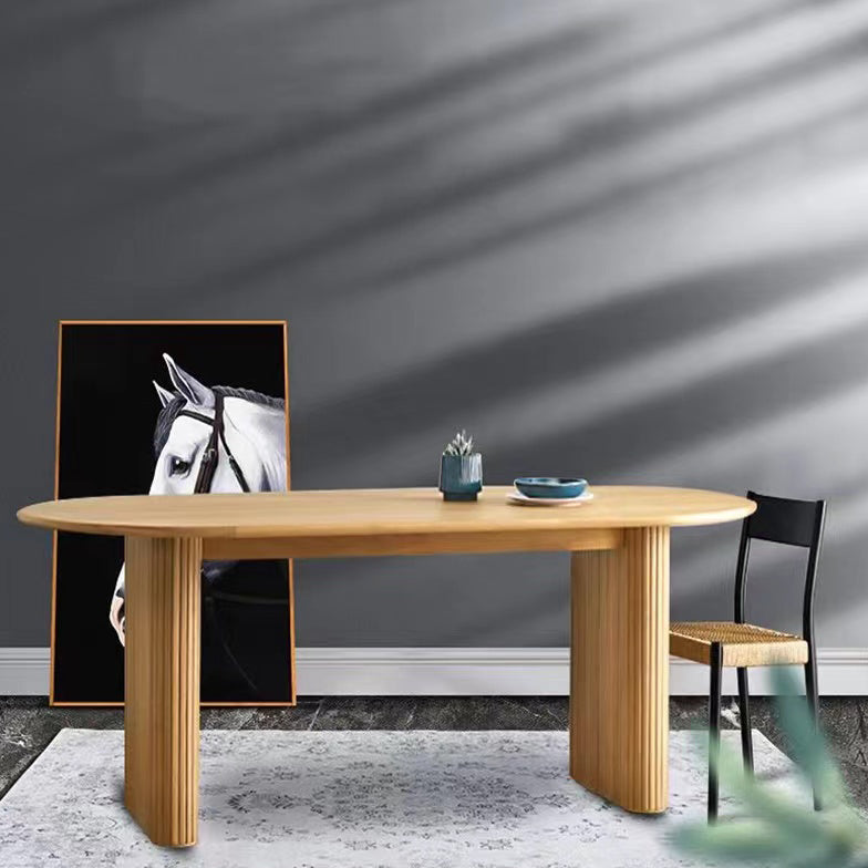 Oval Solid Wood Dining Table Modern Natural Furniture with Double Pedestal for Apartment