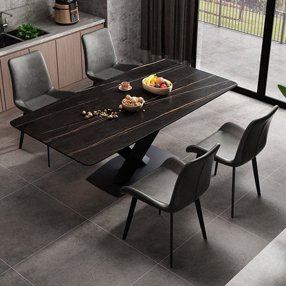 Rectangular Stone Dining Table Modern Furniture with Steel Base for Apartment Black Without Chairs Clearhalo 'Dining Tables & Seating' 'Dining Tables' 'dining_table' 'furn' 'furn_dining_table' 'Furniture' 'Kitchen & Dining Furniture' 5998321