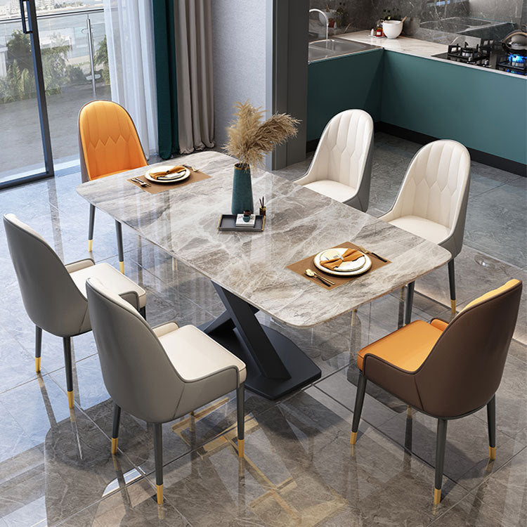 Rectangular Stone Dining Table Modern Furniture with Steel Base for Apartment Gray Without Chairs Clearhalo 'Dining Tables & Seating' 'Dining Tables' 'dining_table' 'furn' 'furn_dining_table' 'Furniture' 'Kitchen & Dining Furniture' 5998322