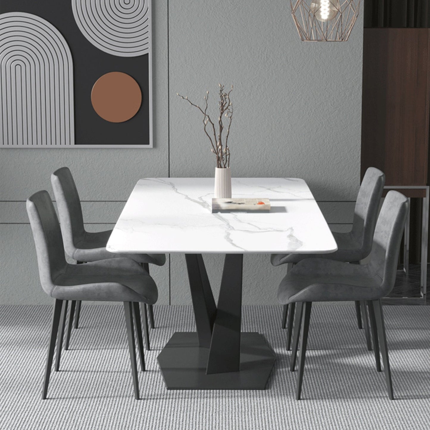 Rectangular Stone Dining Table Modern Furniture with Steel Base for Apartment White Without Chairs Clearhalo 'Dining Tables & Seating' 'Dining Tables' 'dining_table' 'furn' 'furn_dining_table' 'Furniture' 'Kitchen & Dining Furniture' 5998323