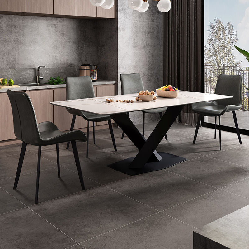 Rectangular Stone Dining Table Modern Furniture with Steel Base for Apartment White Gold 63"L x 35.4"W x 29.5"H Without Chairs Clearhalo 'Dining Tables & Seating' 'Dining Tables' 'dining_table' 'furn' 'furn_dining_table' 'Furniture' 'Kitchen & Dining Furniture' 5998324