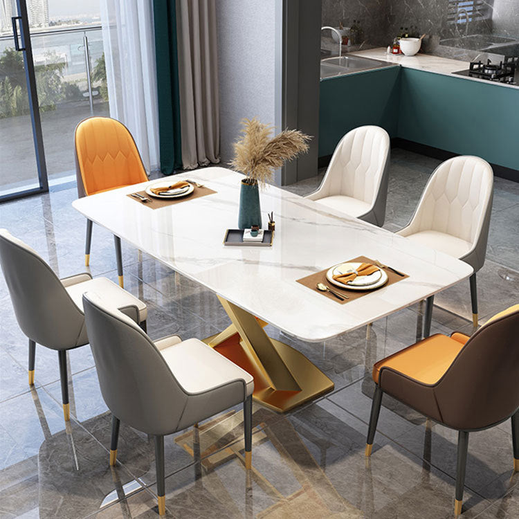 Rectangular Stone Dining Table Modern Furniture with Steel Base for Apartment Gloss White Without Chairs Clearhalo 'Dining Tables & Seating' 'Dining Tables' 'dining_table' 'furn' 'furn_dining_table' 'Furniture' 'Kitchen & Dining Furniture' 5998325