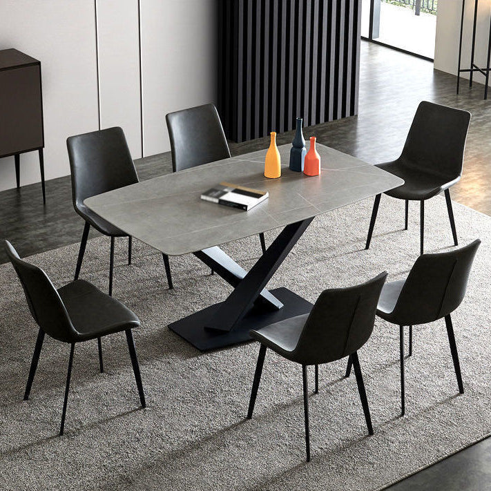Rectangular Stone Dining Table Modern Furniture with Steel Base for Apartment Dark Grey Without Chairs Clearhalo 'Dining Tables & Seating' 'Dining Tables' 'dining_table' 'furn' 'furn_dining_table' 'Furniture' 'Kitchen & Dining Furniture' 5998328