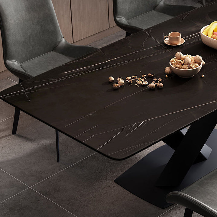 Rectangular Stone Dining Table Modern Furniture with Steel Base for Apartment Clearhalo 'Dining Tables & Seating' 'Dining Tables' 'dining_table' 'furn' 'furn_dining_table' 'Furniture' 'Kitchen & Dining Furniture' 5998333