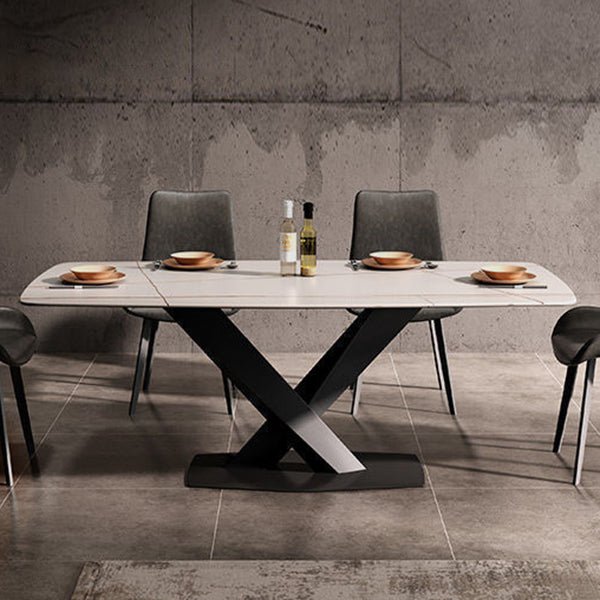 Rectangular Stone Dining Table Modern Furniture with Steel Base for Apartment Clearhalo 'Dining Tables & Seating' 'Dining Tables' 'dining_table' 'furn' 'furn_dining_table' 'Furniture' 'Kitchen & Dining Furniture' 5998335