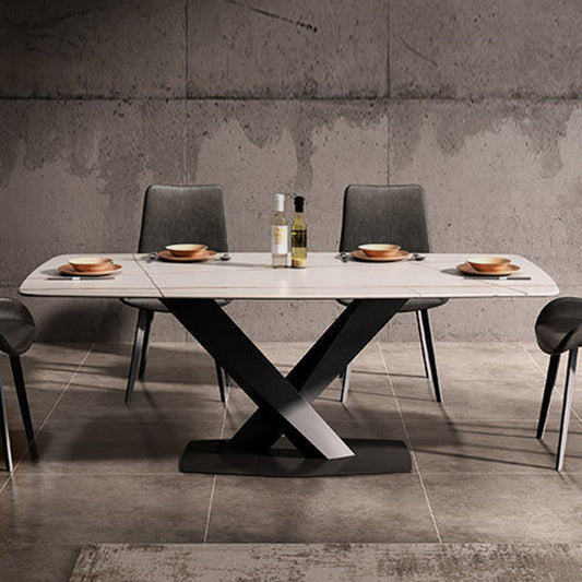 Rectangular Stone Dining Table Modern Furniture with Steel Base for Apartment Clearhalo 'Dining Tables & Seating' 'Dining Tables' 'dining_table' 'furn' 'furn_dining_table' 'Furniture' 'Kitchen & Dining Furniture' 5998335