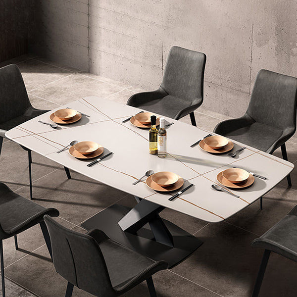 Rectangular Stone Dining Table Modern Furniture with Steel Base for Apartment Clearhalo 'Dining Tables & Seating' 'Dining Tables' 'dining_table' 'furn' 'furn_dining_table' 'Furniture' 'Kitchen & Dining Furniture' 5998339