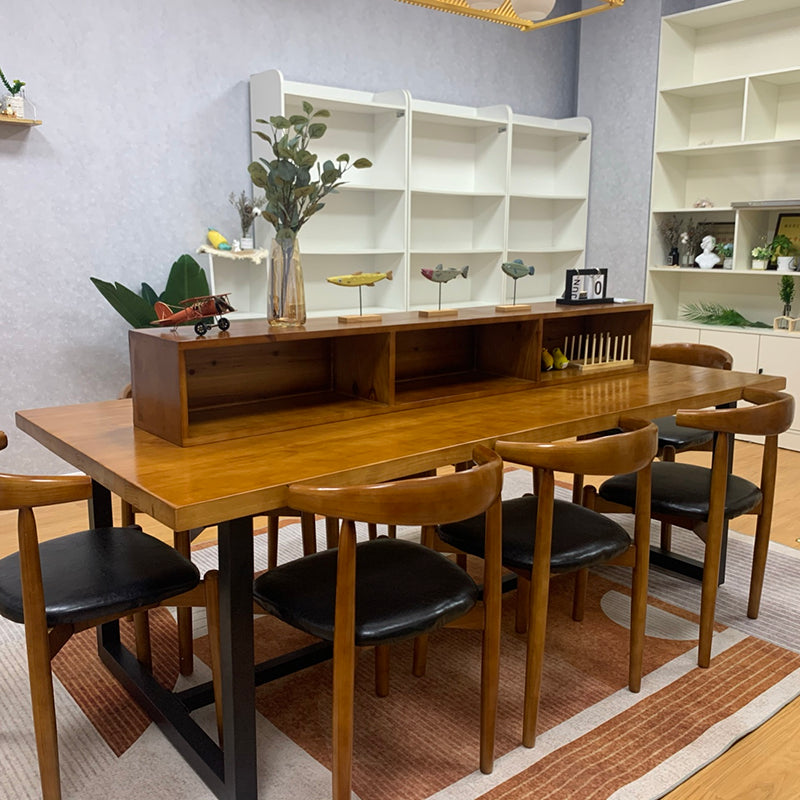 Mesa de comedor de comedor de madera sólida de pino mesa de comedor rectangular con base de caballete