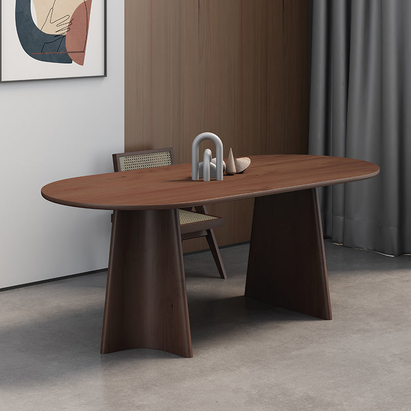 Mesa de comedor ovalada de madera maciza, muebles modernos con pedestal doble en acabado mate para interiores