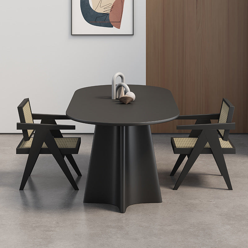 Mesa de comedor ovalada de madera maciza, muebles modernos con pedestal doble en acabado mate para interiores