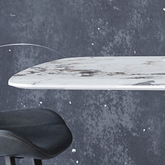 Stone Top Dining Table Rectangle Dining Table with Pedestal for Kitchen