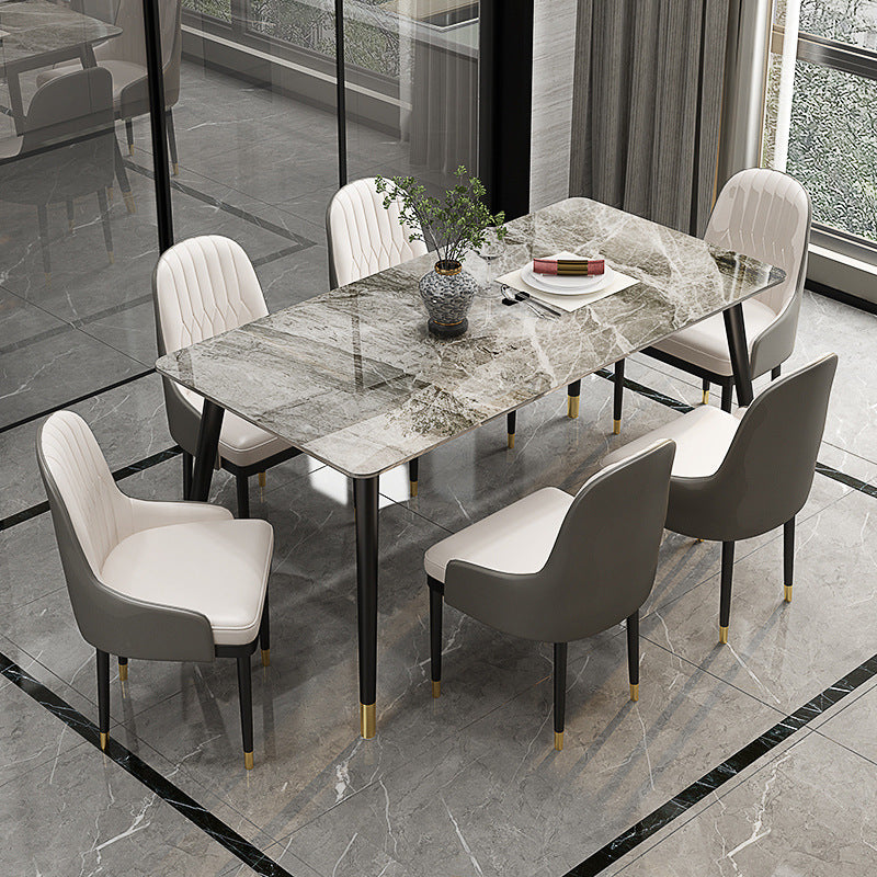 Rectangular Sintered Stone Dining Table Luxury White Furniture with Steel 4 Legs for Home Gray 55.1"L x 31.5"W x 29.5"H Without Chairs Clearhalo 'Dining Tables & Seating' 'Dining Tables' 'dining_table' 'furn' 'furn_dining_table' 'Furniture' 'Kitchen & Dining Furniture' 5998441