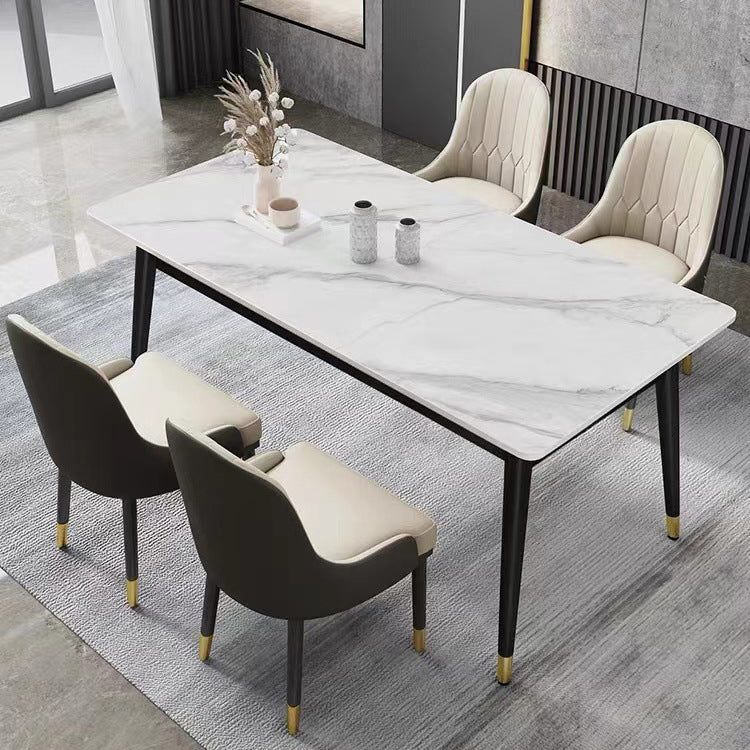 Rectangular Sintered Stone Dining Table Luxury White Furniture with Steel 4 Legs for Home White Without Chairs Clearhalo 'Dining Tables & Seating' 'Dining Tables' 'dining_table' 'furn' 'furn_dining_table' 'Furniture' 'Kitchen & Dining Furniture' 5998442