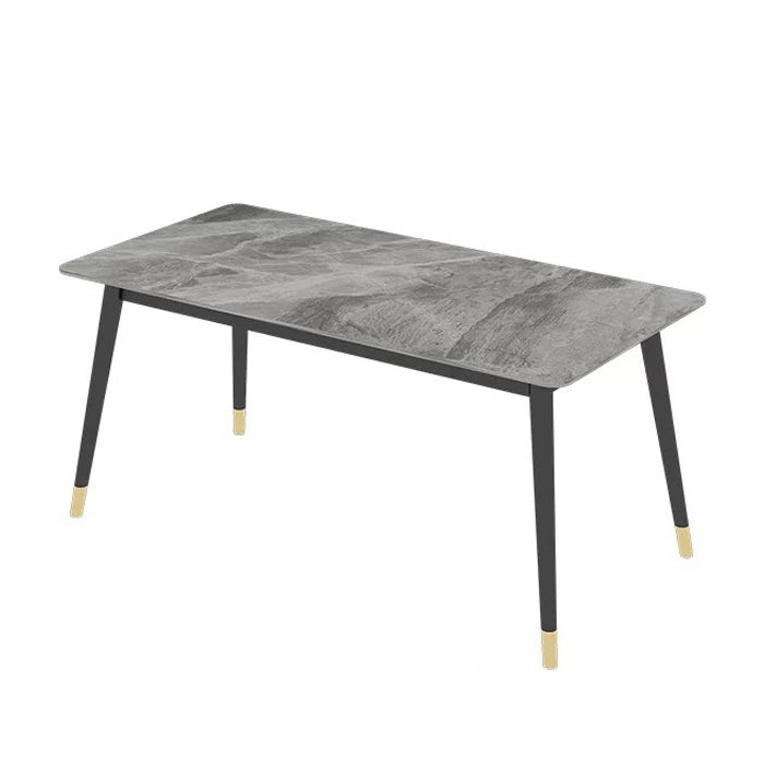 Rectangular Sintered Stone Dining Table Luxury White Furniture with Steel 4 Legs for Home Gray Without Chairs Clearhalo 'Dining Tables & Seating' 'Dining Tables' 'dining_table' 'furn' 'furn_dining_table' 'Furniture' 'Kitchen & Dining Furniture' 5998445