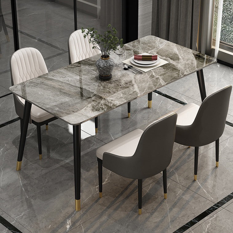 Rectangular Sintered Stone Dining Table Luxury White Furniture with Steel 4 Legs for Home Clearhalo 'Dining Tables & Seating' 'Dining Tables' 'dining_table' 'furn' 'furn_dining_table' 'Furniture' 'Kitchen & Dining Furniture' 5998449