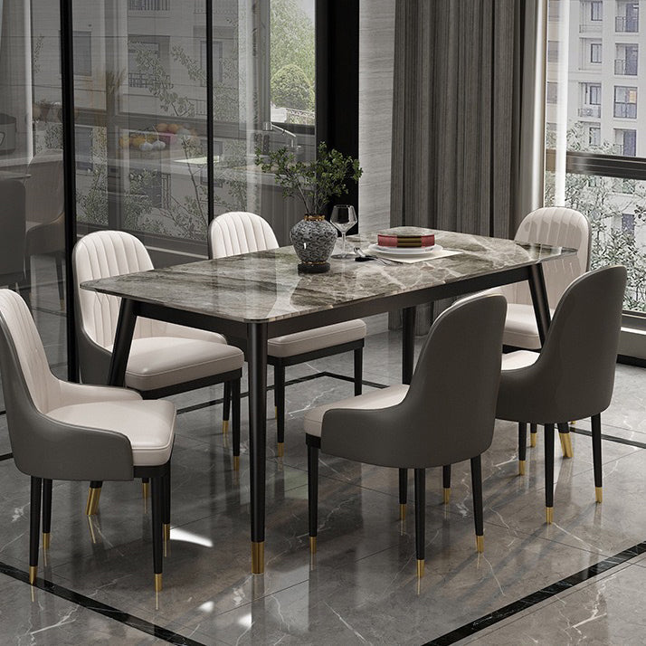 Rectangular Sintered Stone Dining Table Luxury White Furniture with Steel 4 Legs for Home Clearhalo 'Dining Tables & Seating' 'Dining Tables' 'dining_table' 'furn' 'furn_dining_table' 'Furniture' 'Kitchen & Dining Furniture' 5998451
