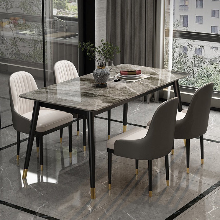 Rectangular Sintered Stone Dining Table Luxury White Furniture with Steel 4 Legs for Home Clearhalo 'Dining Tables & Seating' 'Dining Tables' 'dining_table' 'furn' 'furn_dining_table' 'Furniture' 'Kitchen & Dining Furniture' 5998452
