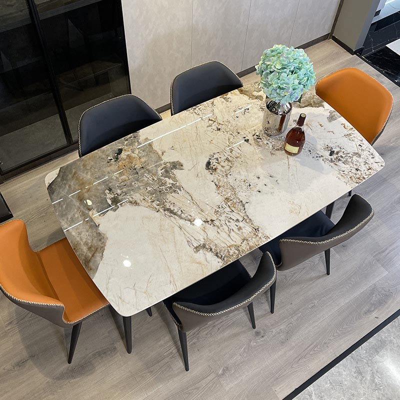 Rectangular Sintered Stone Dining Table Modern Furniture with 4 Legs in Matte Finish Home Pandora Gold Without Chairs Clearhalo 'Dining Tables & Seating' 'Dining Tables' 'dining_table' 'furn' 'furn_dining_table' 'Furniture' 'Kitchen & Dining Furniture' 5998540