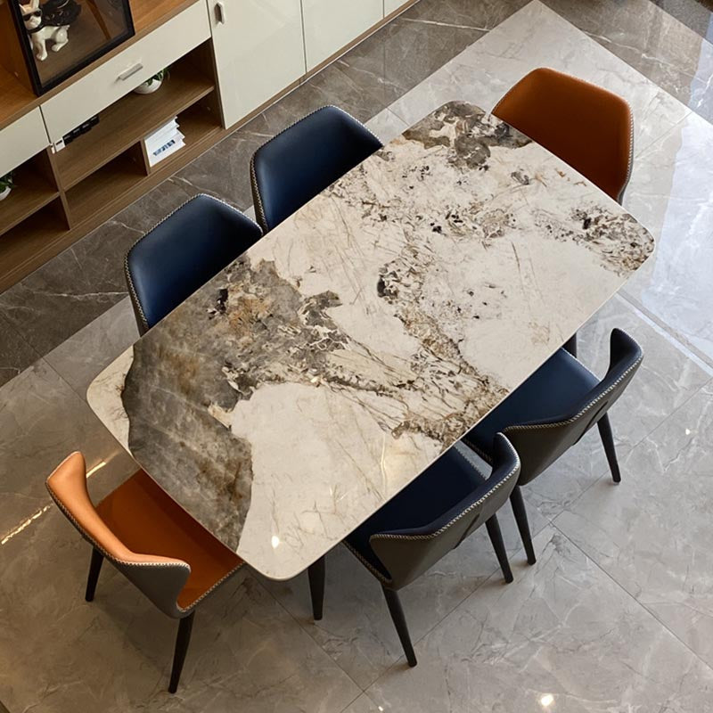Rectangular Sintered Stone Dining Table Modern Furniture with 4 Legs in Matte Finish Home Clearhalo 'Dining Tables & Seating' 'Dining Tables' 'dining_table' 'furn' 'furn_dining_table' 'Furniture' 'Kitchen & Dining Furniture' 5998554