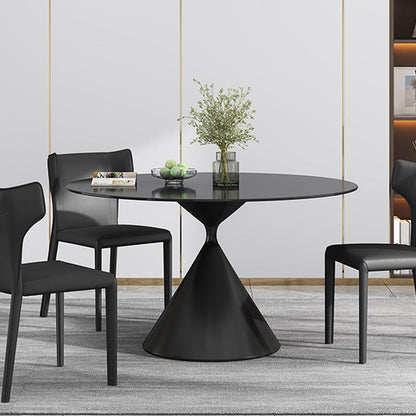 Round Sintered Stone Dining Table Modern Turntable Furniture with Pedestal Base