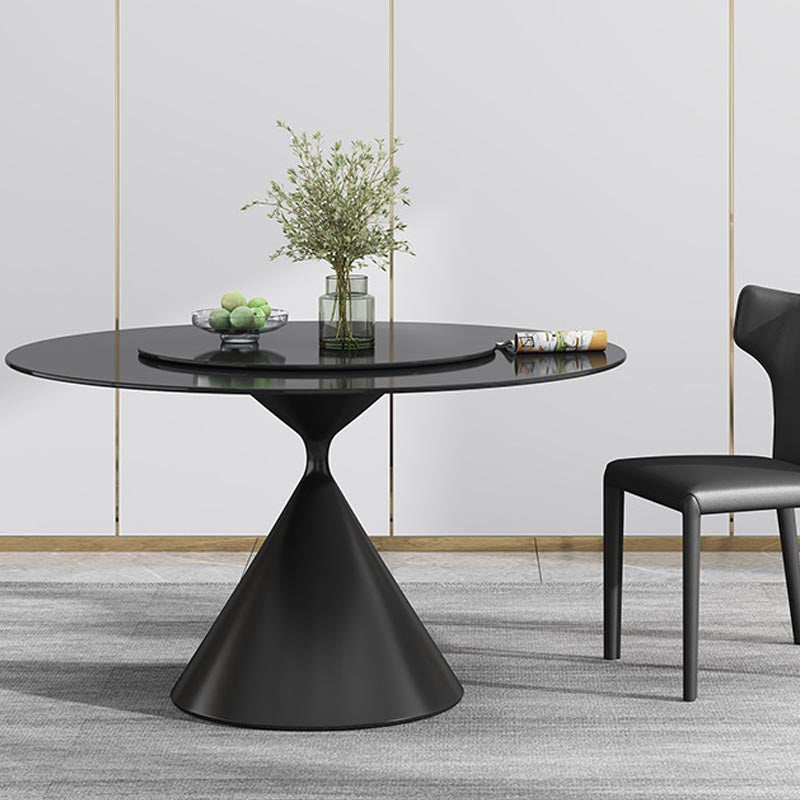 Round Sintered Stone Dining Table Modern Turntable Furniture with Pedestal Base