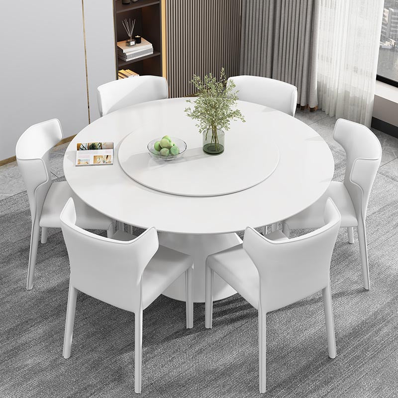 Round Sintered Stone Dining Table Modern Turntable Furniture with Pedestal Base