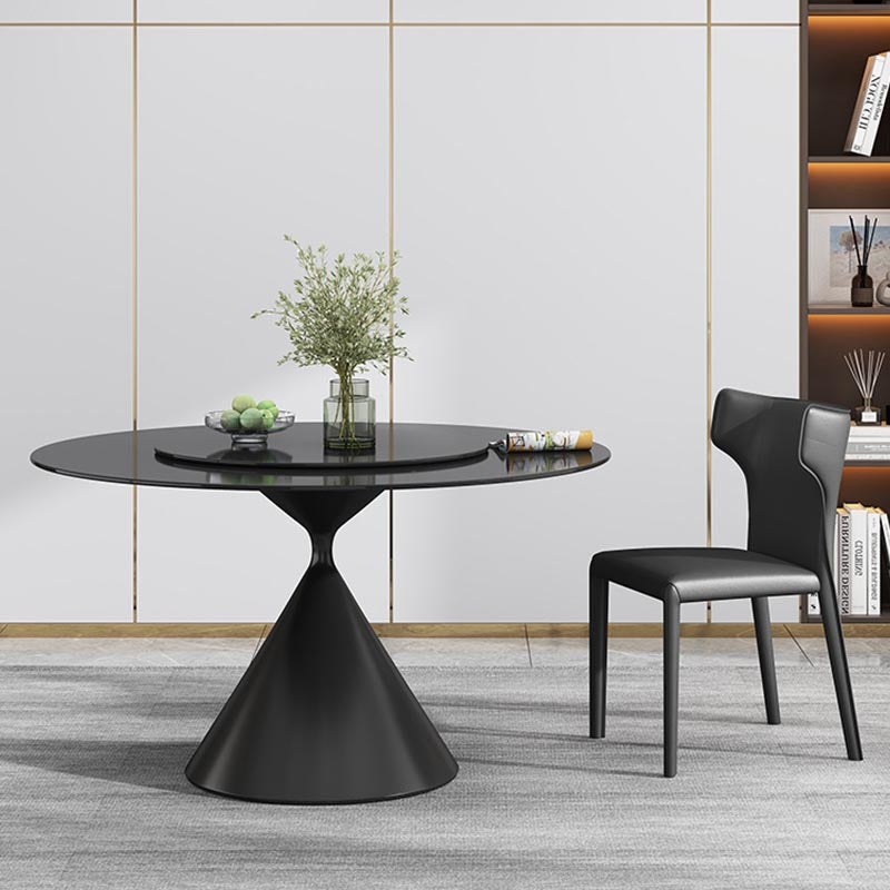 Round Sintered Stone Dining Table Modern Turntable Furniture with Pedestal Base