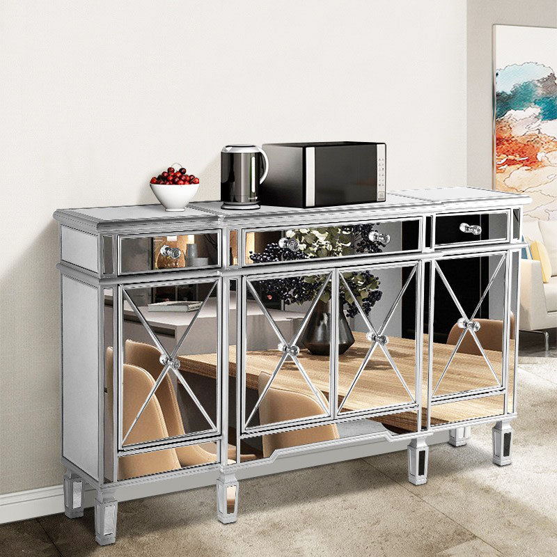 Acabado espejo aparador de madera de imitación glamour buffet de comedor con gabinetes y cajones