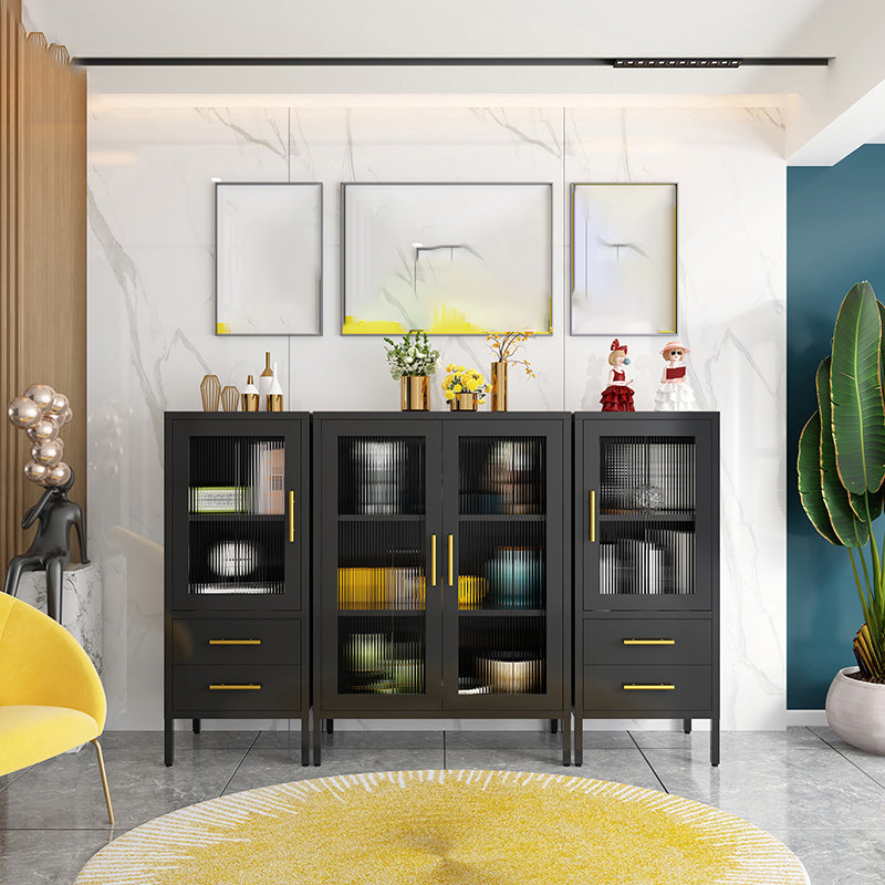 Server da pranzo di finitura metallica con porte di vetro Glam Sideboard con le gambe