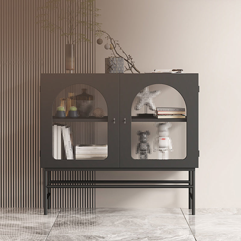 Contemporary Glass Doors Dining Server Metallic Finish Dining Server for Kitchen Clearhalo 'buffet_sideboard' 'Buffets & Sideboards' 'furn' 'furn_buffet_sideboard' 'Furniture' 'Kitchen & Dining Furniture' 5998751