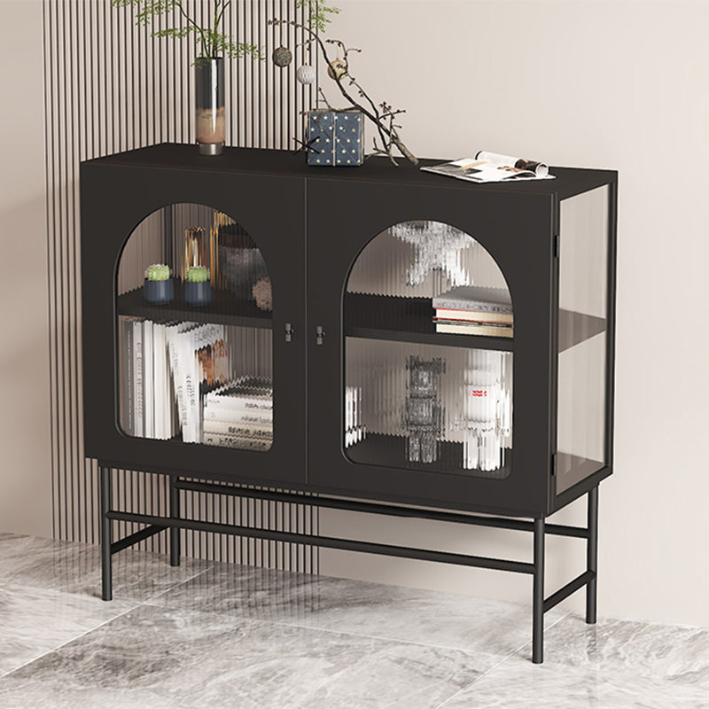 Contemporary Glass Doors Dining Server Metallic Finish Dining Server for Kitchen Black Clearhalo 'buffet_sideboard' 'Buffets & Sideboards' 'furn' 'furn_buffet_sideboard' 'Furniture' 'Kitchen & Dining Furniture' 5998753