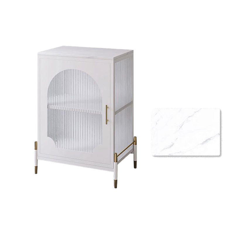 Glam Dining Server with Metal Legs Metallic Finish Sideboard with Glass Door 21"L x 14"W x 29"H White Clearhalo 'buffet_sideboard' 'Buffets & Sideboards' 'furn' 'furn_buffet_sideboard' 'Furniture' 'Kitchen & Dining Furniture' 5998820