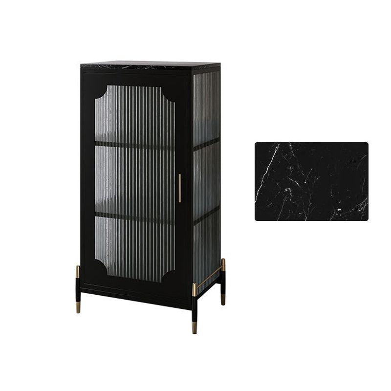 Glam Dining Server with Metal Legs Metallic Finish Sideboard with Glass Door 21"L x 14"W x 43"H Gloss Black Clearhalo 'buffet_sideboard' 'Buffets & Sideboards' 'furn' 'furn_buffet_sideboard' 'Furniture' 'Kitchen & Dining Furniture' 5998821