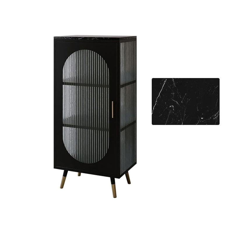 Glam Dining Server with Metal Legs Metallic Finish Sideboard with Glass Door 20"L x 14"W x 42"H Black Clearhalo 'buffet_sideboard' 'Buffets & Sideboards' 'furn' 'furn_buffet_sideboard' 'Furniture' 'Kitchen & Dining Furniture' 5998823