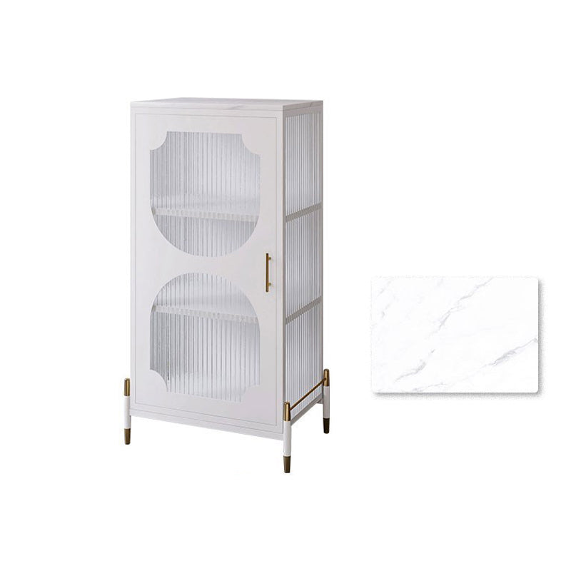 Glam Dining Server with Metal Legs Metallic Finish Sideboard with Glass Door 21"L x 14"W x 43"H White Clearhalo 'buffet_sideboard' 'Buffets & Sideboards' 'furn' 'furn_buffet_sideboard' 'Furniture' 'Kitchen & Dining Furniture' 5998827