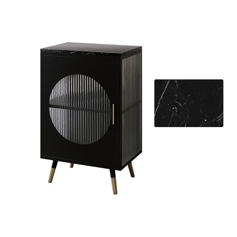 Glam Dining Server with Metal Legs Metallic Finish Sideboard with Glass Door 20"L x 14"W x 28"H Black Clearhalo 'buffet_sideboard' 'Buffets & Sideboards' 'furn' 'furn_buffet_sideboard' 'Furniture' 'Kitchen & Dining Furniture' 5998828