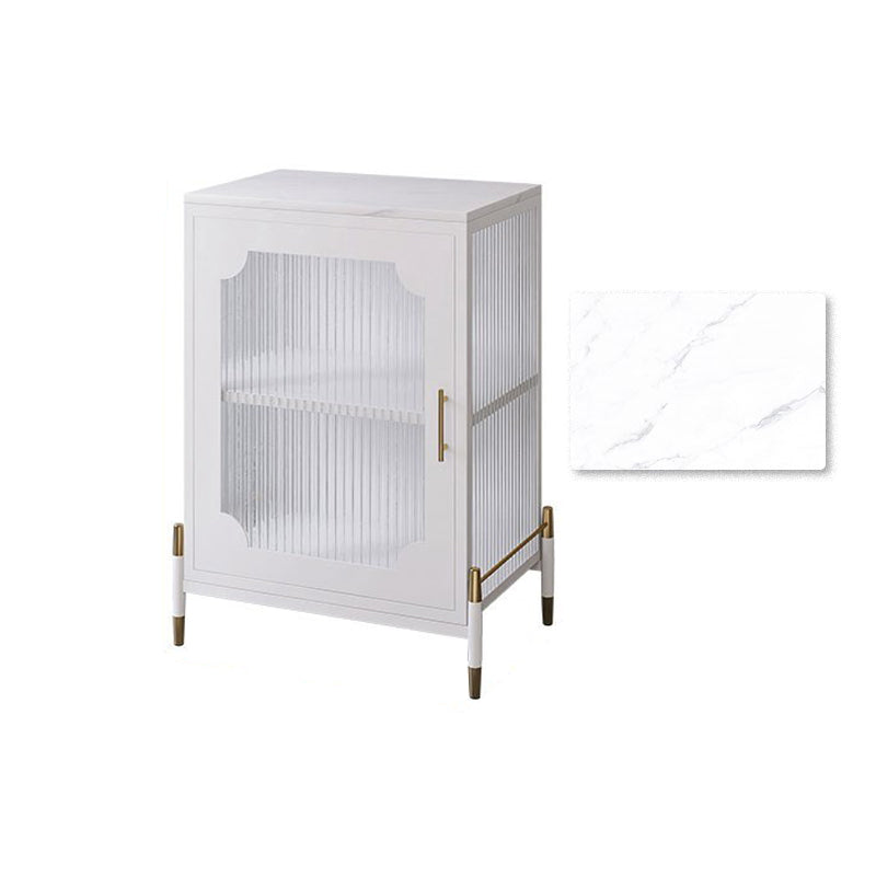 Glam Dining Server with Metal Legs Metallic Finish Sideboard with Glass Door 21"L x 14"W x 29"H Gloss White Clearhalo 'buffet_sideboard' 'Buffets & Sideboards' 'furn' 'furn_buffet_sideboard' 'Furniture' 'Kitchen & Dining Furniture' 5998830