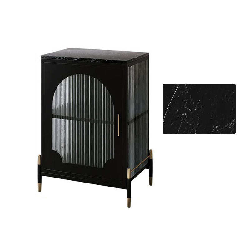 Glam Dining Server with Metal Legs Metallic Finish Sideboard with Glass Door 21"L x 14"W x 29"H Black Clearhalo 'buffet_sideboard' 'Buffets & Sideboards' 'furn' 'furn_buffet_sideboard' 'Furniture' 'Kitchen & Dining Furniture' 5998831