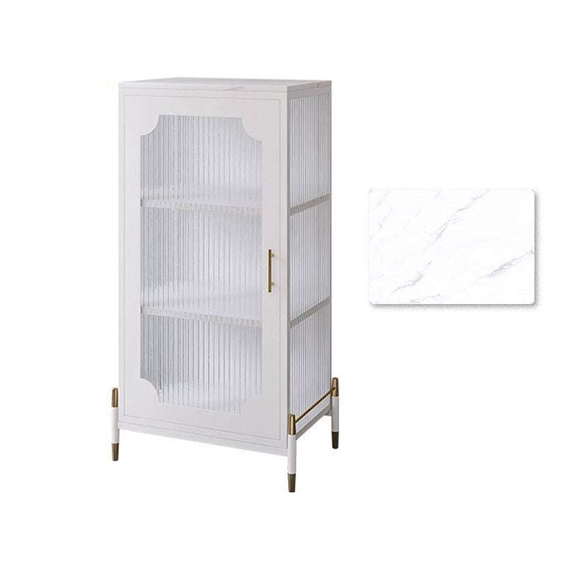 Glam Dining Server with Metal Legs Metallic Finish Sideboard with Glass Door 21"L x 14"W x 43"H Gloss White Clearhalo 'buffet_sideboard' 'Buffets & Sideboards' 'furn' 'furn_buffet_sideboard' 'Furniture' 'Kitchen & Dining Furniture' 5998834