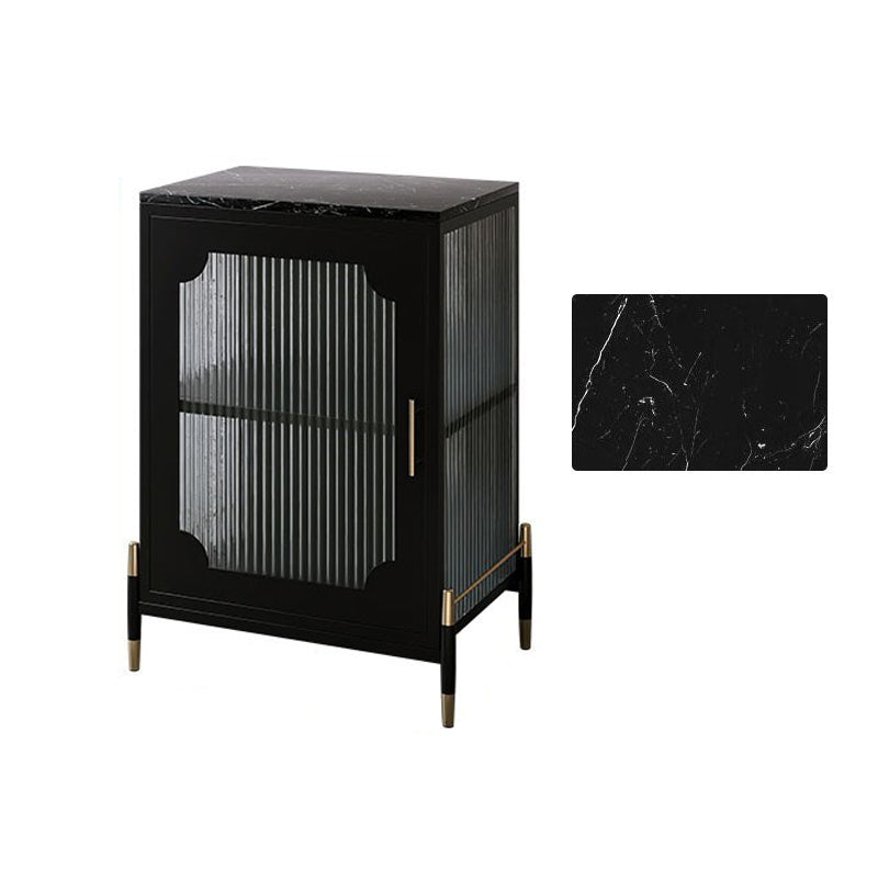 Glam Dining Server with Metal Legs Metallic Finish Sideboard with Glass Door 21"L x 14"W x 29"H Gloss Black Clearhalo 'buffet_sideboard' 'Buffets & Sideboards' 'furn' 'furn_buffet_sideboard' 'Furniture' 'Kitchen & Dining Furniture' 5998835