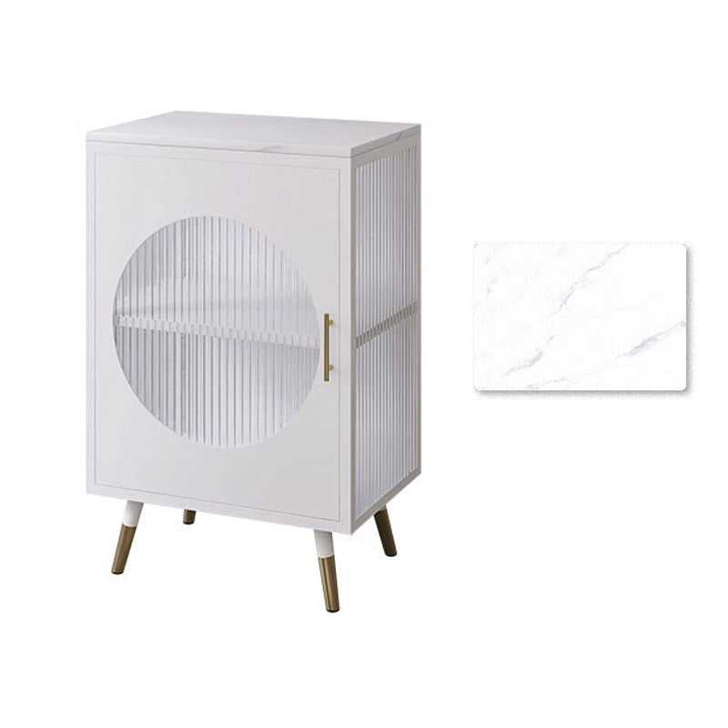 Glam Dining Server with Metal Legs Metallic Finish Sideboard with Glass Door 20"L x 14"W x 28"H White Clearhalo 'buffet_sideboard' 'Buffets & Sideboards' 'furn' 'furn_buffet_sideboard' 'Furniture' 'Kitchen & Dining Furniture' 5998837