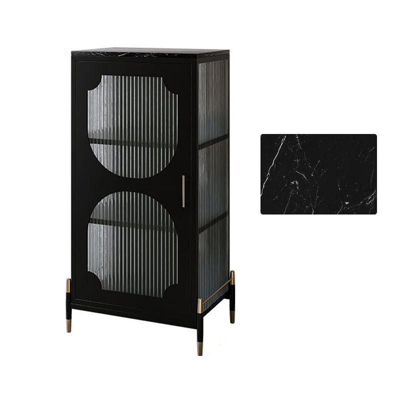 Glam Dining Server with Metal Legs Metallic Finish Sideboard with Glass Door 21"L x 14"W x 43"H Black Clearhalo 'buffet_sideboard' 'Buffets & Sideboards' 'furn' 'furn_buffet_sideboard' 'Furniture' 'Kitchen & Dining Furniture' 5998839