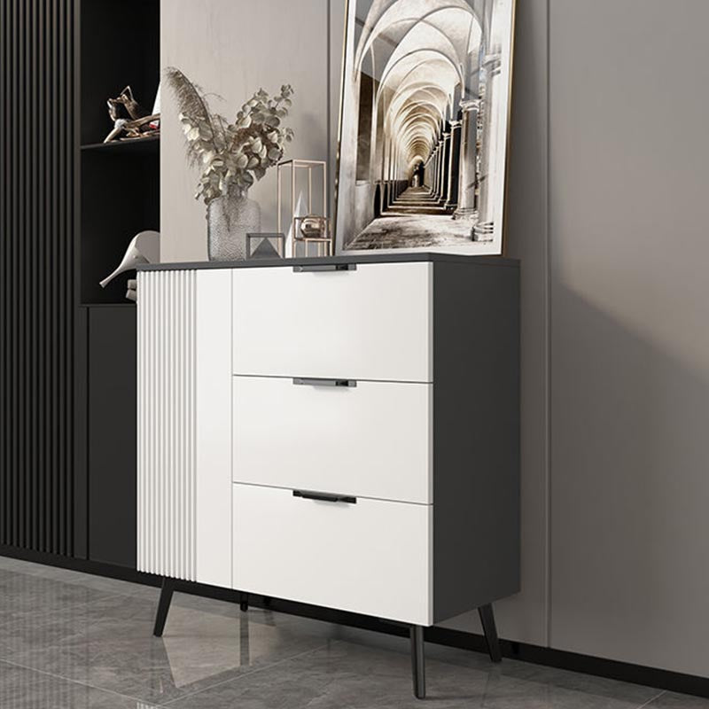 Wood and Stone Dining Server Contemporary Server with 3 Drawers 31"L x 14"W x 33"H Grey Wood Clearhalo 'buffet_sideboard' 'Buffets & Sideboards' 'furn' 'furn_buffet_sideboard' 'Furniture' 'Kitchen & Dining Furniture' 5998927