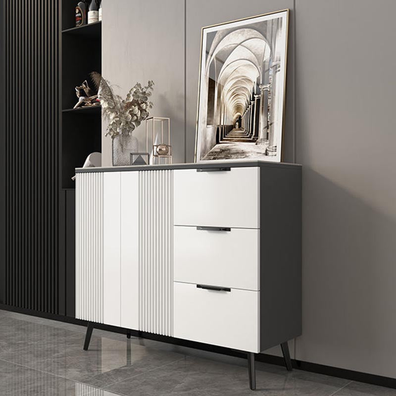 Wood and Stone Dining Server Contemporary Server with 3 Drawers 39"L x 14"W x 33"H Grey Wood Clearhalo 'buffet_sideboard' 'Buffets & Sideboards' 'furn' 'furn_buffet_sideboard' 'Furniture' 'Kitchen & Dining Furniture' 5998934