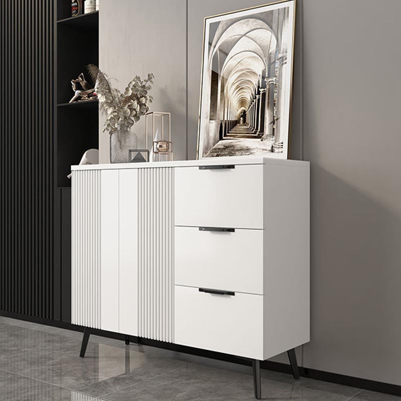 Wood and Stone Dining Server Contemporary Server with 3 Drawers 39"L x 14"W x 33"H White Stone Clearhalo 'buffet_sideboard' 'Buffets & Sideboards' 'furn' 'furn_buffet_sideboard' 'Furniture' 'Kitchen & Dining Furniture' 5998940