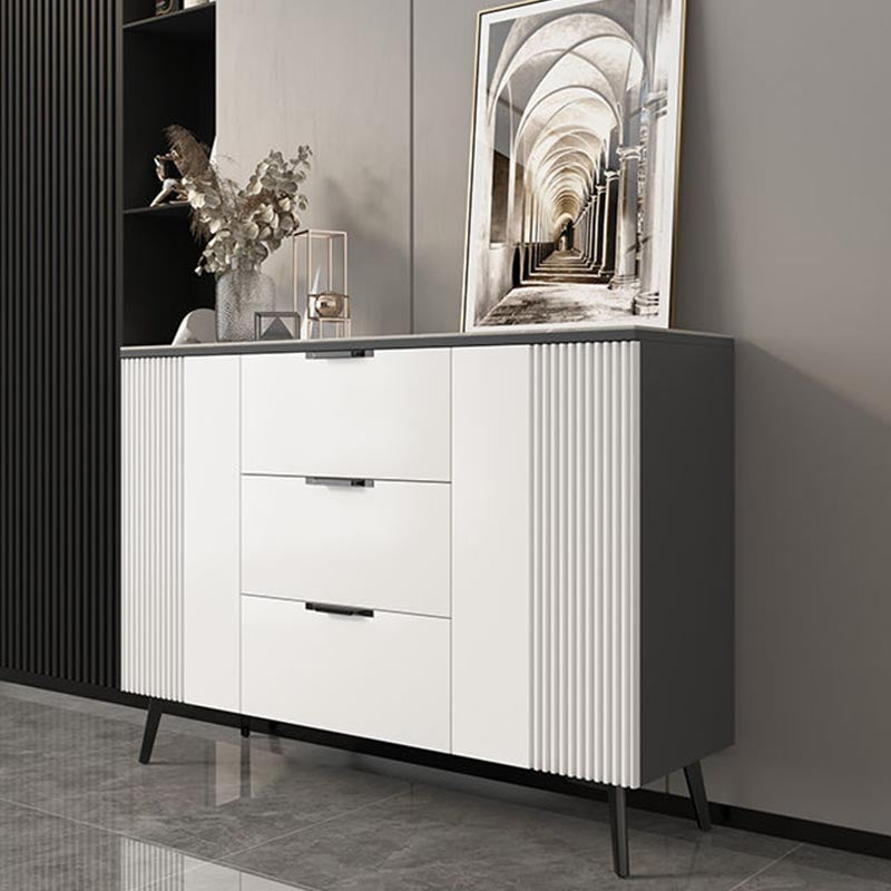 Wood and Stone Dining Server Contemporary Server with 3 Drawers 47"L x 14"W x 33"H Grey Stone Clearhalo 'buffet_sideboard' 'Buffets & Sideboards' 'furn' 'furn_buffet_sideboard' 'Furniture' 'Kitchen & Dining Furniture' 5998945