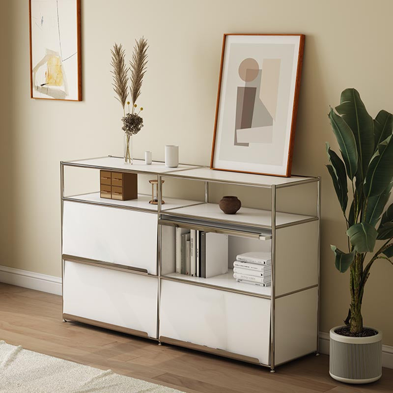 Contemporary Metal Sideboard with Drawers White Dining Buffet for Living Room Clearhalo 'buffet_sideboard' 'Buffets & Sideboards' 'furn' 'furn_buffet_sideboard' 'Furniture' 'Kitchen & Dining Furniture' 5998972